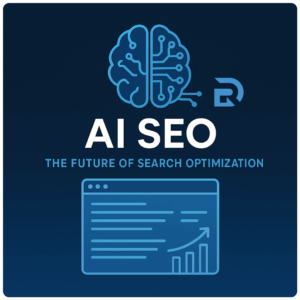 AI SEO concept image showing artificial intelligence and website growth, symbolizing AI-powered search engine optimization