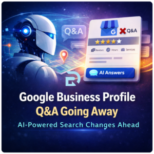 Illustration showing Google Business Profile Q&A being replaced by AI-powered search answers