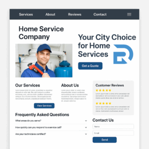 Home service contractor website showing essential pages like About, Services, and Contact